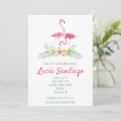 Tropisches Flamingo, Babydusche zum Thema Hibiskus Einladung (Stehend Vorderseite)