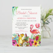 Tropisches Flamingo Beach Brautparty Einladung (Stehend Vorderseite)