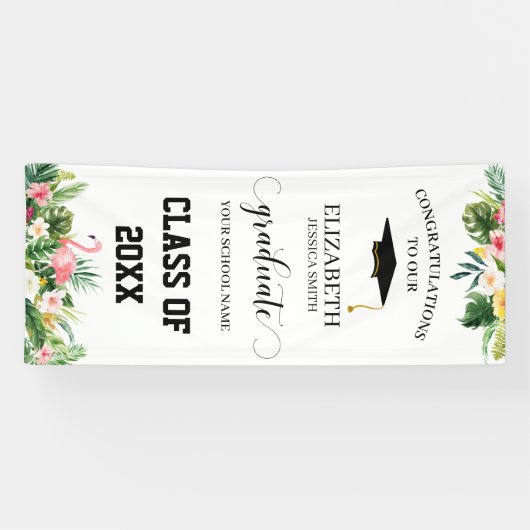 Tropisches Flamingo & Blätter Abschluss Door Banne Banner (Horizontal)