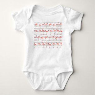 Tropisches Flamingo Blau Streifen Muster Baby Strampler