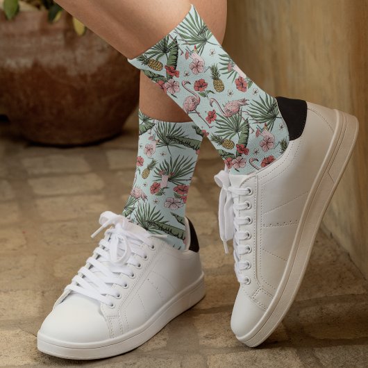 Tropisches Flamingo Blumenmuster Türkis Blau Socken
