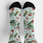 Tropisches Flamingo Blumenmuster Türkis Blau Socken (Oben)