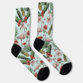 Tropisches Flamingo Blumenmuster Türkis Blau Socken (Rechts)
