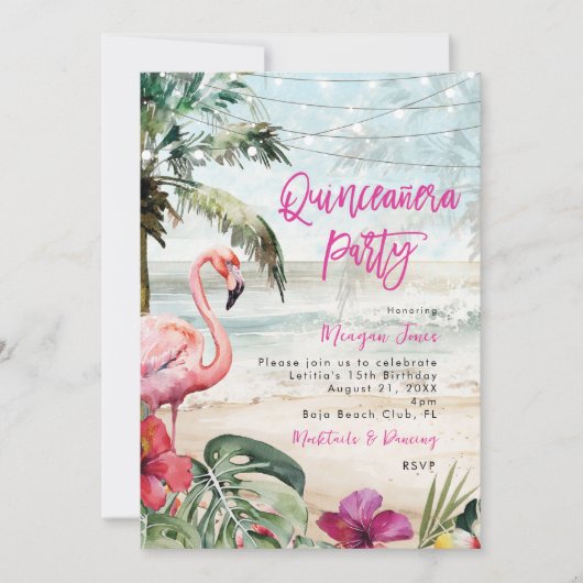 Tropisches Flamingo-Boho quinceanera-Party Einladung (Vorderseite)