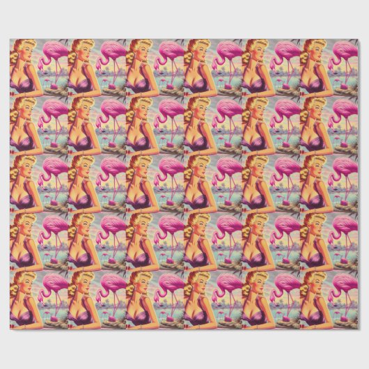 Tropisches Flamingo-Button Geschenkpapier (Flach)