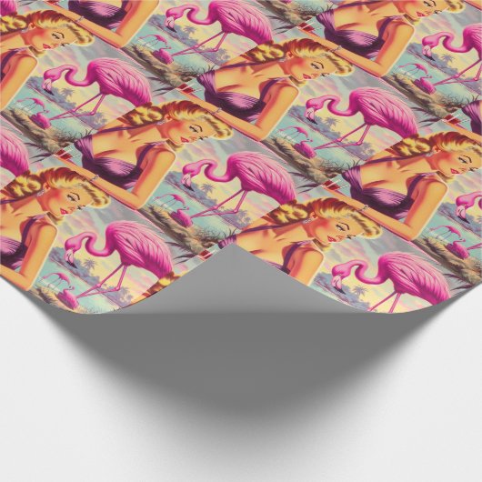 Tropisches Flamingo-Button Geschenkpapier (Ecke)
