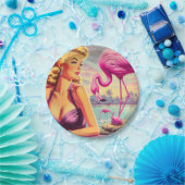 Tropisches Flamingo-Button Pappteller (Party)