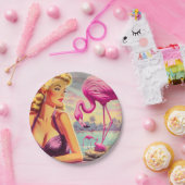 Tropisches Flamingo-Button Pappteller (Party)