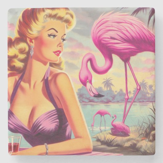 Tropisches Flamingo-Button Steinuntersetzer (Vorderseite)