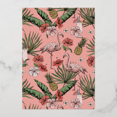 Tropisches Flamingo Coral Brautparty Gold Folieneinladung (Rückseite)