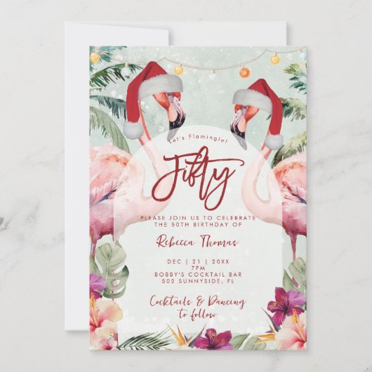 Tropisches Flamingo Einladung zum 50. Geburtstag (Vorderseite)