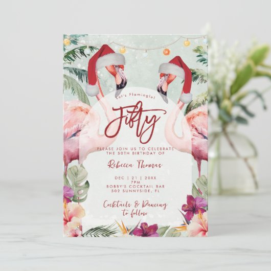 Tropisches Flamingo Einladung zum 50. Geburtstag (Stehend Vorderseite)