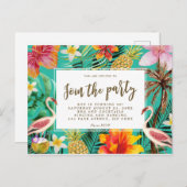 Tropisches Flamingo Geburtstagsfeier Einladungspostkarte (Vorne/Hinten)
