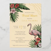 Tropisches Flamingo Gelbes Brautparty Gold Folieneinladung (Vorderseite)