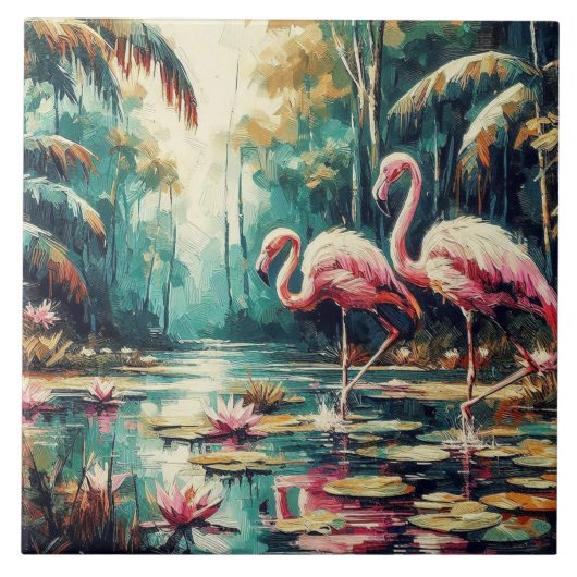 Tropisches Flamingo-Keramikfliese Fliese (Vorderseite)