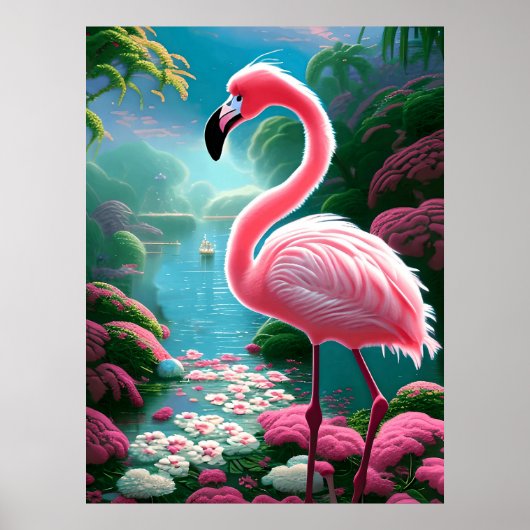 Tropisches Flamingo mit Blume Poster (Vorne)