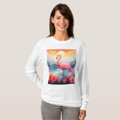 Tropisches Flamingo mit Blume T-Shirt (Vorne ganz)