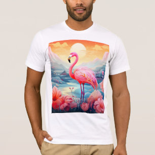 Tropisches Flamingo mit Blume T-Shirt