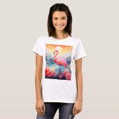 Tropisches Flamingo mit Blume T-Shirt (Vorne ganz)
