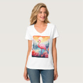 Tropisches Flamingo mit Blume T-Shirt (Vorderseite Vollansicht)