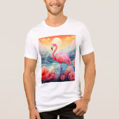 Tropisches Flamingo mit Blume Tri-Blend Shirt (Vorderseite)