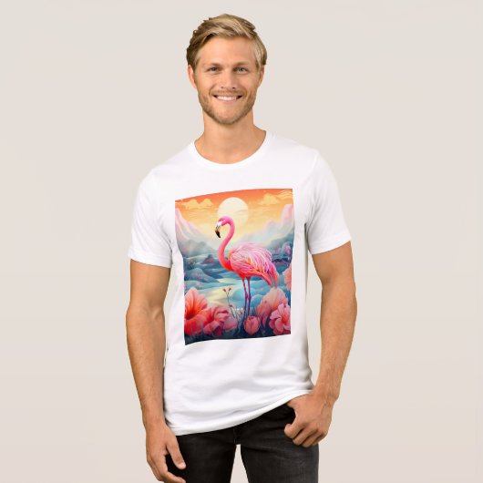 Tropisches Flamingo mit Blume Tri-Blend Shirt (Vorderseite voll)