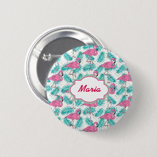 Tropisches Flamingo-Muster Button (Vorne & Hinten)