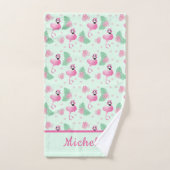 Tropisches Flamingo Muster Custom Blumen Pink Gree Badhandtuch Set (Handtuch)