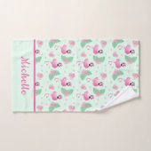 Tropisches Flamingo Muster Custom Blumen Pink Gree Badhandtuch Set (Handtuch)