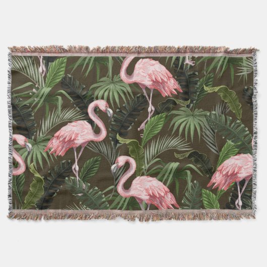 Tropisches Flamingo-Muster: Vintage Blätter Decke (Vorderseite)