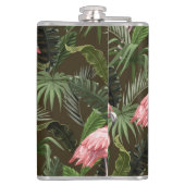 Tropisches Flamingo-Muster: Vintage Blätter Flachmann (Rückseite)