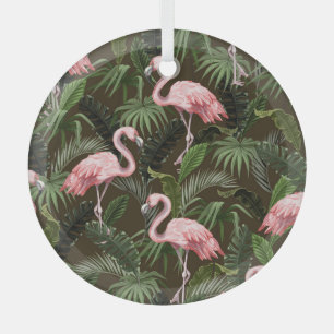 Tropisches Flamingo-Muster: Vintage Blätter Ornament Aus Glas