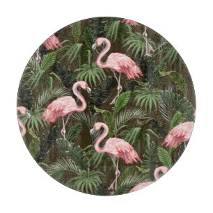 Tropisches Flamingo-Muster: Vintage Blätter Schneidebrett