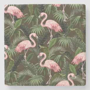 Tropisches Flamingo-Muster: Vintage-Blätter Steinuntersetzer