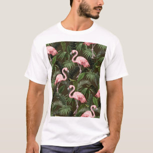 Tropisches Flamingo-Muster: Vintage Blätter T-Shirt