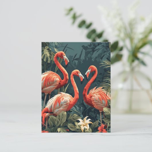 Tropisches Flamingo-Paradies: Vintage Postkarte (Stehend Vorderseite)