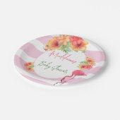 Tropisches Flamingo Pink Stripe Baby Dusche Pappteller (Schrägansicht)