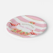 Tropisches Flamingo Pink Stripe Baby Dusche Pappteller (Schrägansicht)