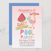 Tropisches Flamingo POOL PARTY Pink Water Melon Gi Einladung (Vorne/Hinten)