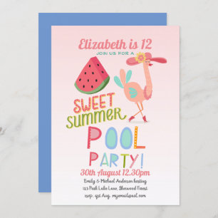 Tropisches Flamingo POOL PARTY Pink Water Melon Gi Einladung