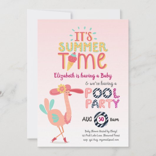Tropisches Flamingo POOL Party Rosa Blau Quirky Sp Einladung (Vorderseite)