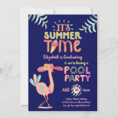 Tropisches Flamingo POOL PARTY Rosa Blaue Girls Einladung (Vorderseite)