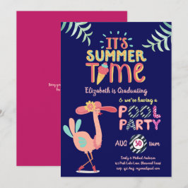 Tropisches Flamingo POOL PARTY Rosa Blaue Girls Einladung