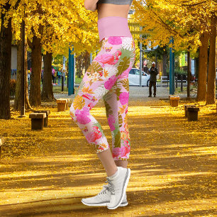 Tropisches Flamingo Rosa Capri Leggings