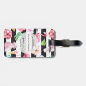 Tropisches Flamingo-Schwarzes Streifen Monogramm Gepäckanhänger (Rückseite horizontal)