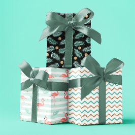 Tropisches Flamingo-Set von 3 Geschenkpapier Set