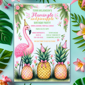 Tropisches Flamingo und Ananas Geburtstagsparty Einladung