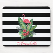 Tropisches Flamingo und Blume Streifen Mousepad (Vorne)