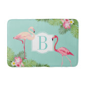 Tropisches Flamingo und Hibiskus Blume Monogram Badematte (Vorderseite)