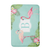 Tropisches Flamingo und Hibiskus Blume Monogram Badematte (Vorderseite Vertikal)